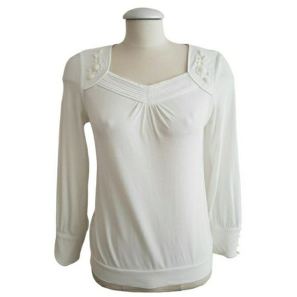 Cream Long Sleeve Art Deco Style Blouse - Picture 1 of 2
